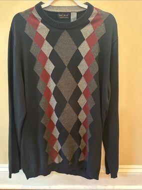 Axcess Men's Navy Crewneck Sweater with Red & Gray Argyle